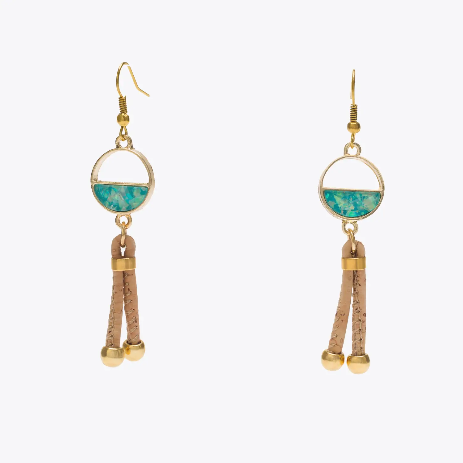 6455.01-ER06 Cork earrings with aqua green hoop - Image 1
