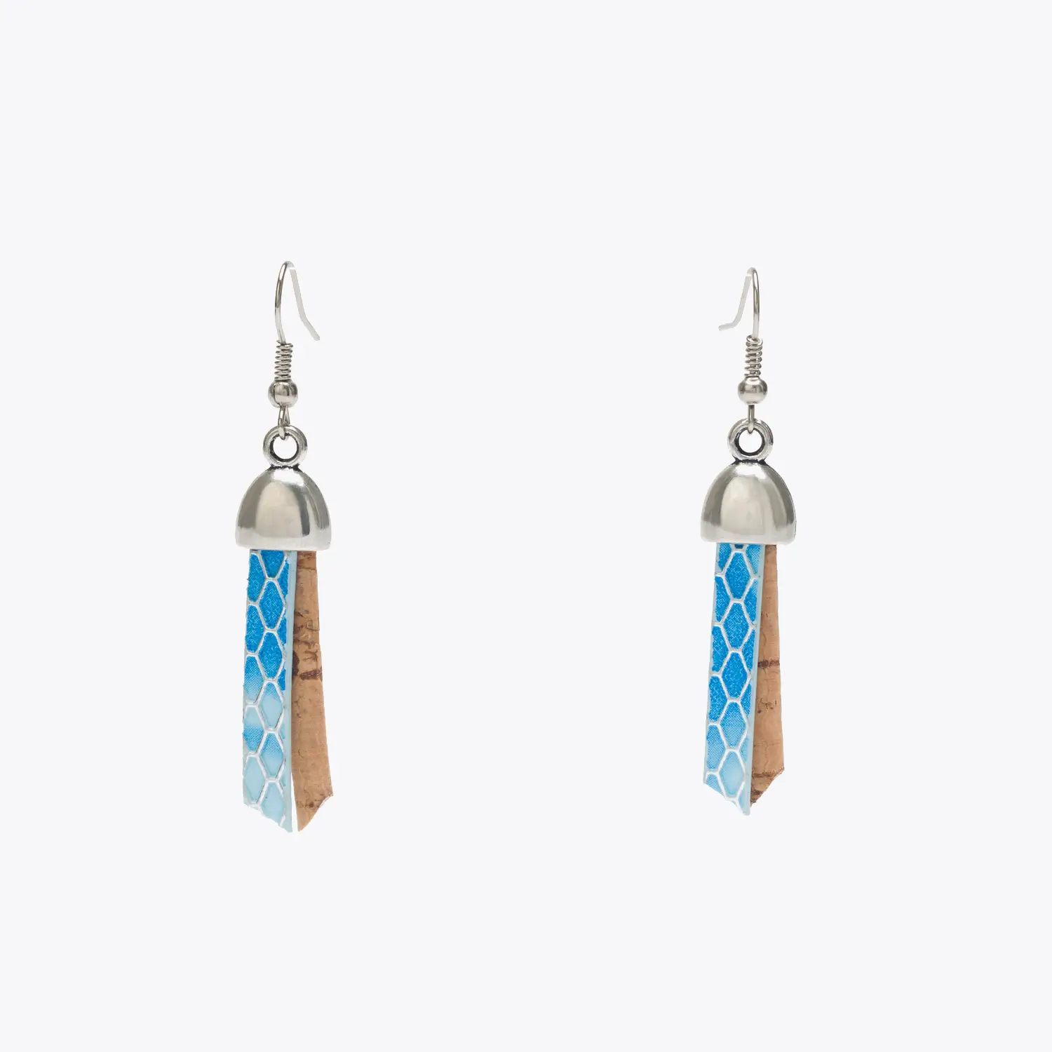 6458.01-ER06 Earrings with blue ribbon and natural cork - Image 1