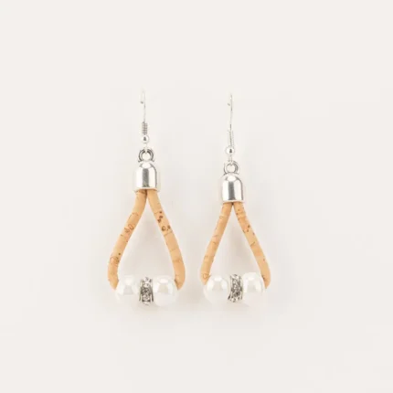 Oval cork earrings with diamonds and white ceramic