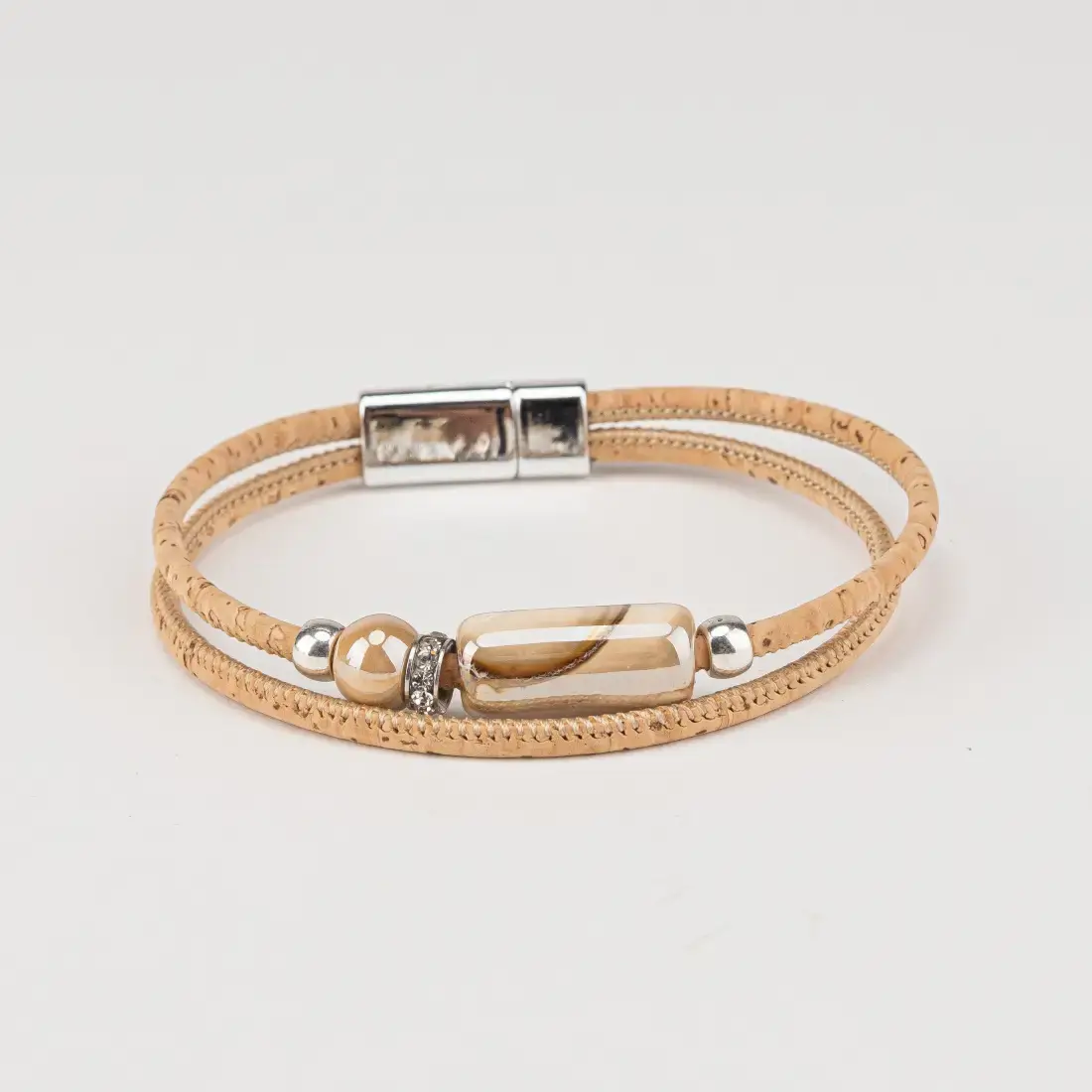 1302.BJ-BR01 Pulseira em cortiça com duas voltas e cerâmica em forma de tubo - Image 1