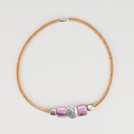 Cork necklace with silver plate and ceramic