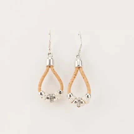 Natural cork earrings with shiny silver beads