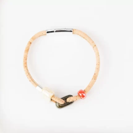 Double-strand bracelet with three ceramics and silver beads