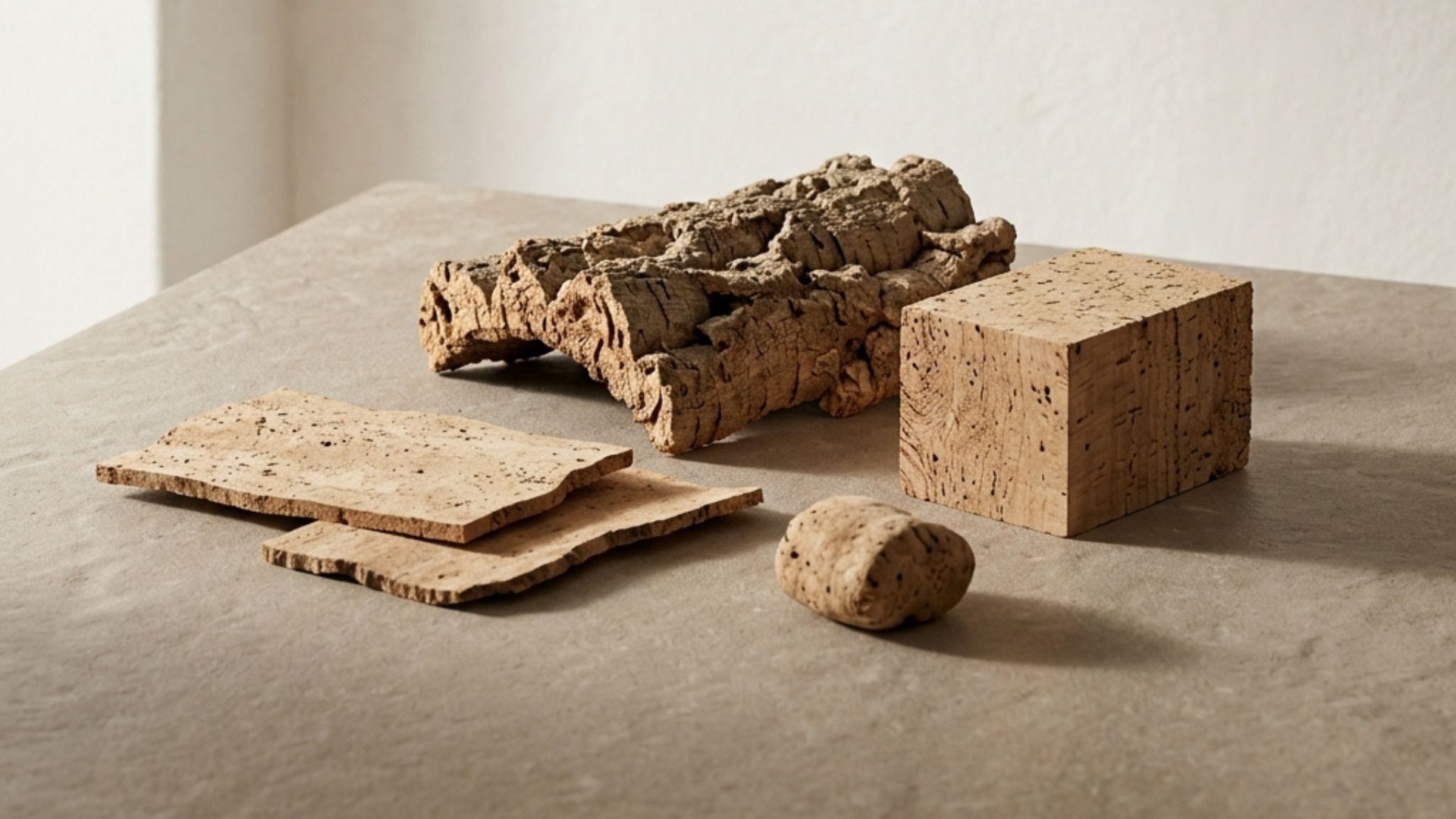 Natural Portuguese cork materials displayed in a contemporary retail setting